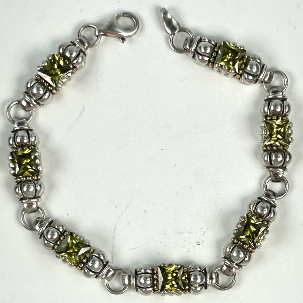 Caviar 925 Sterling 18K Gold Peridot Bracelet 20.75g - Attributed To LAGOS